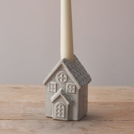 Ceramic House Candlestick Holder - Natural