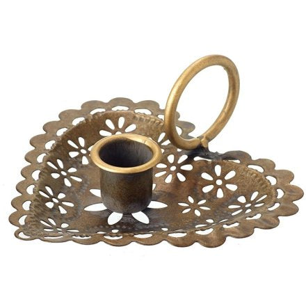 Metal Heart Shaped Candlestick Holder